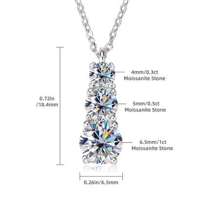 Anziw 925 Silver Necklace 1.80CTW.3 Stones D Color Round Moissanite Pendant Necklace for Women Certified Jewelry 18K Gold Plated