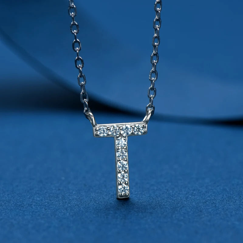 Anziw Initial Moissanite 26 Letter Pendant Necklace for Women Men Real Silver 925 Name Pendant Fine Jewelry Valentine's Day Gift