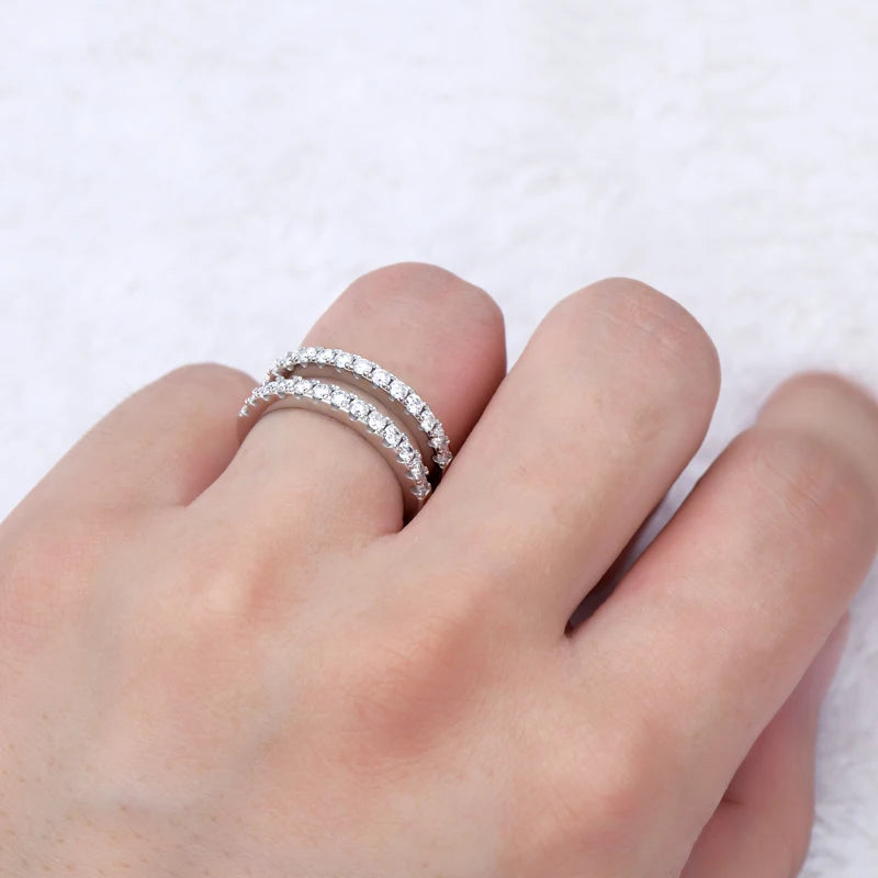 Anziw Luxury Full Moissanite Bands Double Row Wedding Rings Real 925 Sterling Silver Ring Enhancer For Women Jewelry Certificate