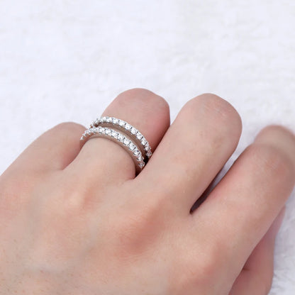 Anziw Luxury Full Moissanite Bands Double Row Wedding Rings Real 925 Sterling Silver Ring Enhancer For Women Jewelry Certificate