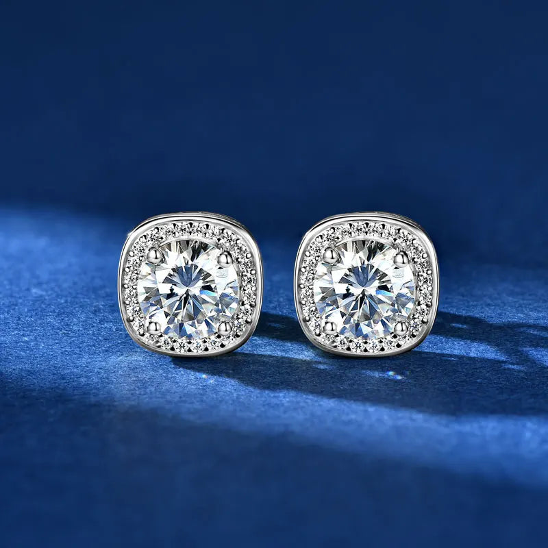 6.5mm 2CTW. D Moissanite Square Stud Earrings for Women Men S925 Silver Earrings Classic 1.0carat Certified Lab Diamond Jewelry