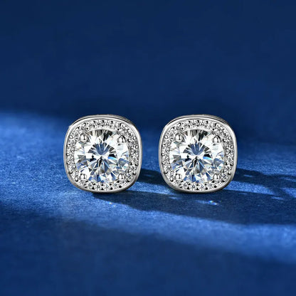6.5mm 2CTW. D Moissanite Square Stud Earrings for Women Men S925 Silver Earrings Classic 1.0carat Certified Lab Diamond Jewelry