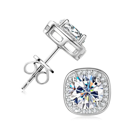 6.5mm 2CTW. D Moissanite Square Stud Earrings for Women Men S925 Silver Earrings Classic 1.0carat Certified Lab Diamond Jewelry