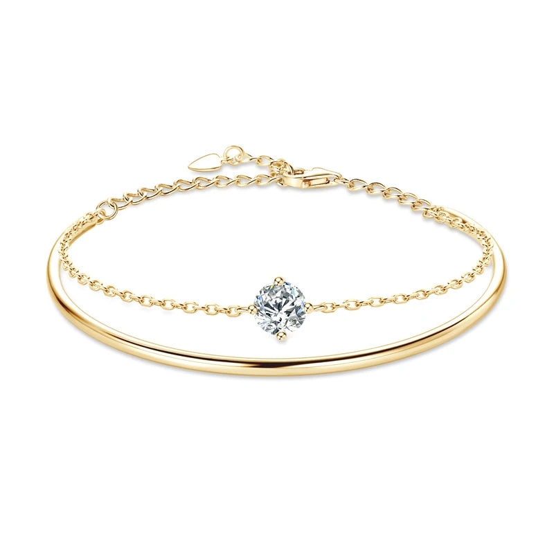 Anziw Double Layers 6.5mm D Color Moissanite Bracelet Bangle Cuff for Women 925 Silver Chain Bilayer Bracelets 2024 Jewelry Gift
