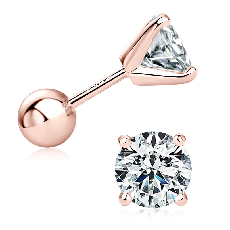 Anziw 2.0ctw D Color Moissanite Earrings Studs Original 925 Silver Earrings Ball Screw Back Jewelry for Women Men 6.5mm 1 Carat