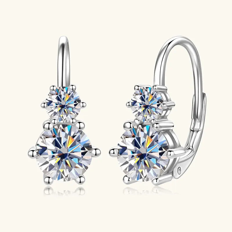 Anziw 2.60cttw. 6.5mm D Moissanite Drop Hoop Earrings for Women Real 925 Silver Two Stones Clip Earrings 2025 Trend Fine Jewelry