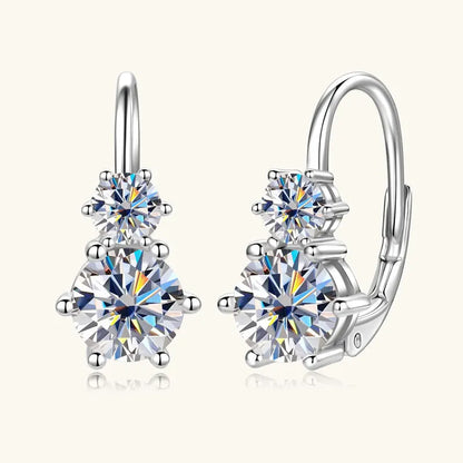 Anziw 2.60cttw. 6.5mm D Moissanite Drop Hoop Earrings for Women Real 925 Silver Two Stones Clip Earrings 2025 Trend Fine Jewelry