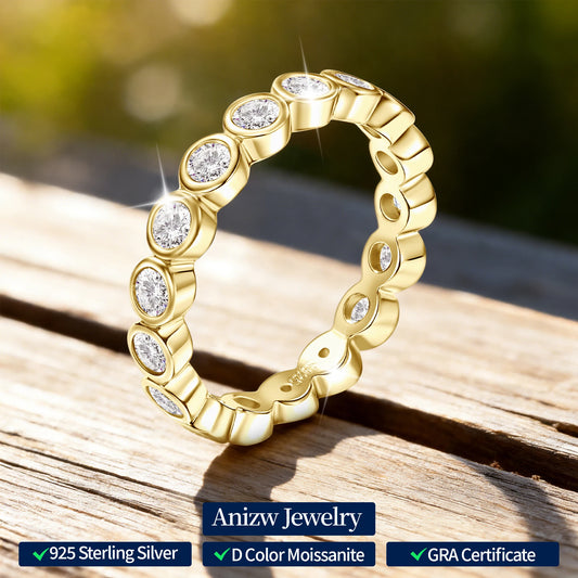 Anziw 3mm Moissanite Full Eternity Band Ring for Women 100% 925 Sliver Fashion Finger Rings Round Lab Diamond Jewelry 2025 New