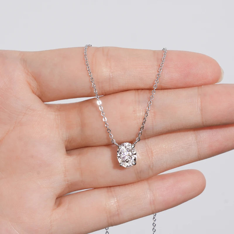 Anziw 2.0CT Oval Cut D Moissanite Solitaire Pendant Necklace for Women 925 Silver Adjustable Chain Certified Fine Jewelry Gifts