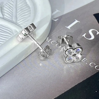 Anziw GRA Certified 3mm D Moissanite Diamond Stud Earrings for Women 14k Gold Filled Earrings Lucky Clover Flower Jewelry Gifts