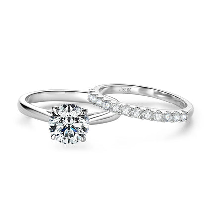 ANZIW 8mm 2.0ct Moissanite Wedding Ring Set Solitaire Diamond Engagement Ring Band for Women Full Eternity Band Girls 925 Silver