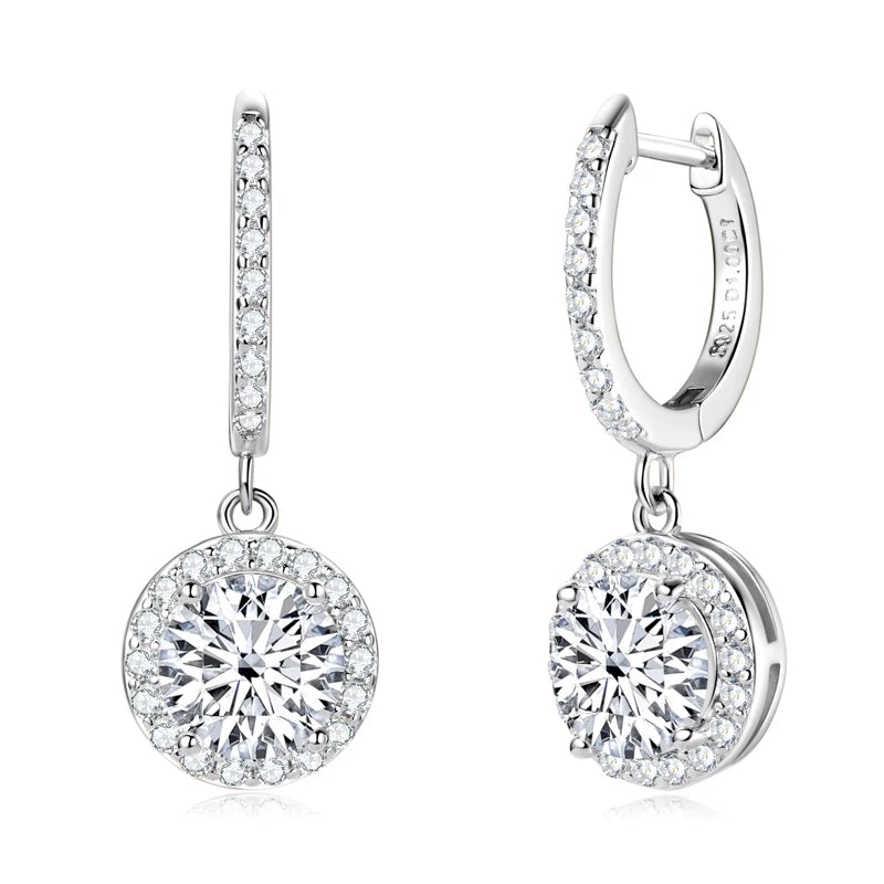 Anziw 3.0CT D Moissanite Pendant Hoop Earrings 925 Sterling Silver Drop Earring 2.0ct 1 carat Sparkling Jewelry For Women Dangle