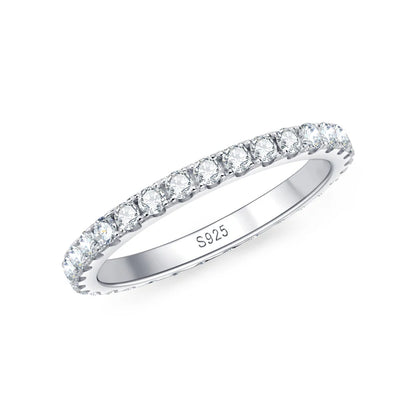 Classic 925 Sterling Silver Full Eternity Ring 2mm D Moissanite Rings Stackable Finger Bands for Women 18k Gold Plated Jewelry