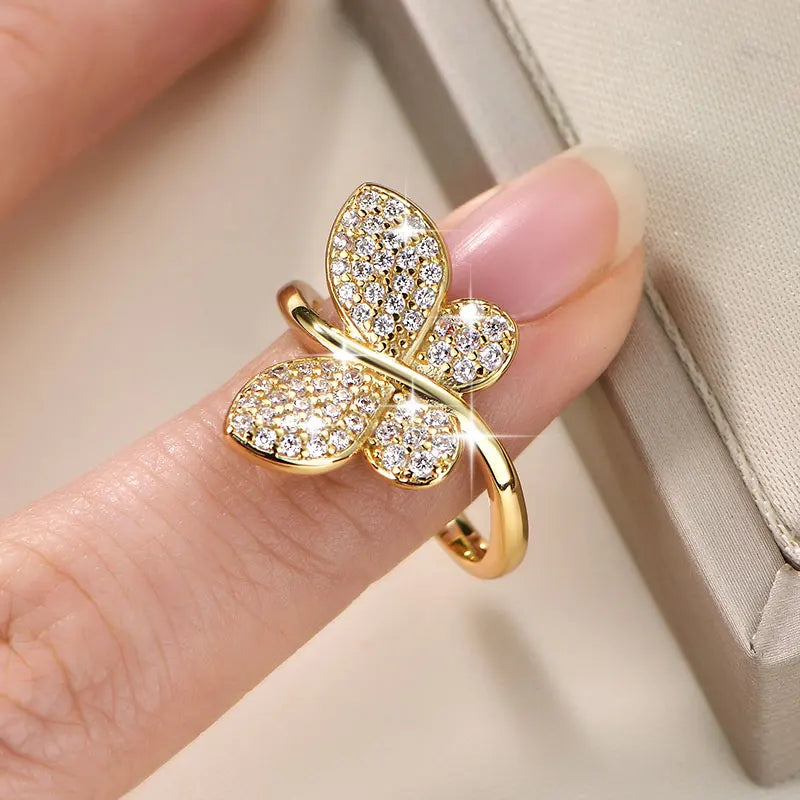 Anziw 2026 New Tendy Cubic Zirconia For Women Butterfly Engagement Ring 14K Gold Filled Ring Birthday Valentine Jewelry Gifts