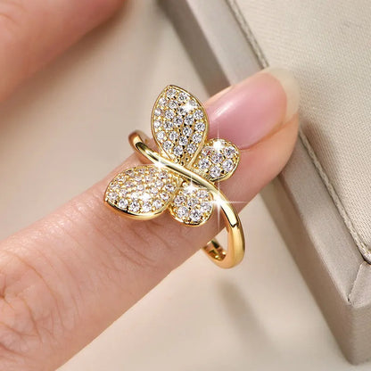 Anziw 2026 New Tendy Cubic Zirconia For Women Butterfly Engagement Ring 14K Gold Filled Ring Birthday Valentine Jewelry Gifts