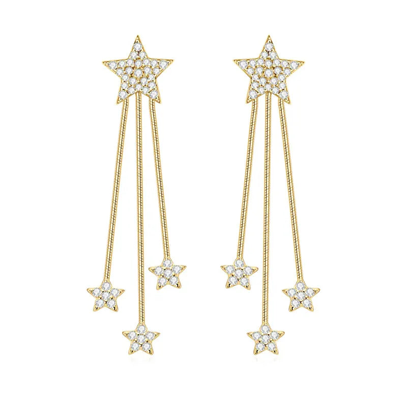 Anziw 925 Moissanite Star Tassel Drop Dangle Earrings for Women Real S925 Silver Studs Earrings Certified Fine Jewelry Gift Girl