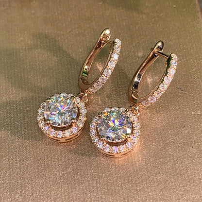 Anziw 2023 Women Hoops 925 Silver Gold Drop Earrings Dangle 1CT Real Moissanite Earring Original Certified Wedding Jewelry Gifts