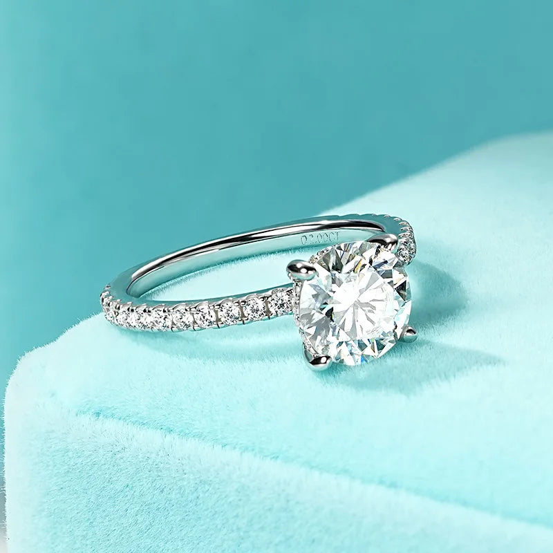 Anziw Solitaire 2ct Moissanite Diamond Ring 925 Sterling Sliver Sparking Wedding Promise Finger Rings for Women with Certificate
