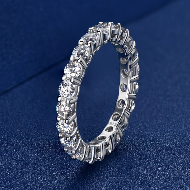 100% S925 Sterling Silver 3mm 5mm Full Moissanite Eternity Ring for Women Men White Gold Plated Engagement Wedding Rings Band
