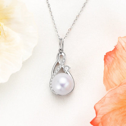 Anziw 10mm Freshwater/Tahitian Black Pearl Moissanite Infinity Pendant Necklace Silver 925 Wedding Jewelry for Women Gift 45+5cm