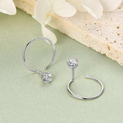 Anziw 100% 925 Silver Circle Piercing Earrings for Women 4mm 0.3ct Moissanite Earring Studs Threader Wedding Party Jewelry 2024