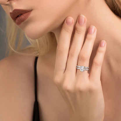 Anziw Original 925 Sterling Sliver Bridal Ring Set 2.0 Carat Oval Moissanite Engagement Wedding Promise Bands Jewelry for Women