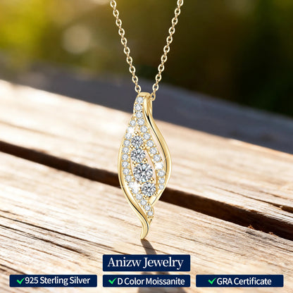 Anziw 2025 Luxury Moissanite Pendant Necklaces for Women  925 Silver Leaf Shape Waterdrop Necklaces Adjustable Chain Jewel Gifts