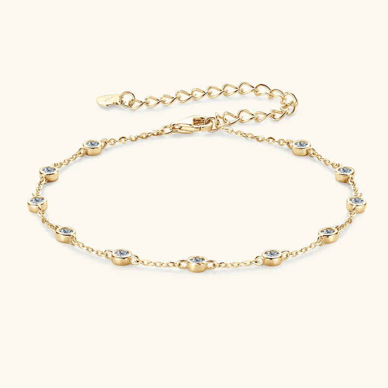 Anziw Fashion 925 Sterling Silver Bubble Bracelet 2.5mm D Color Bezel Moissanite Bracelets for Women Birthday Gift Fine Jewelry