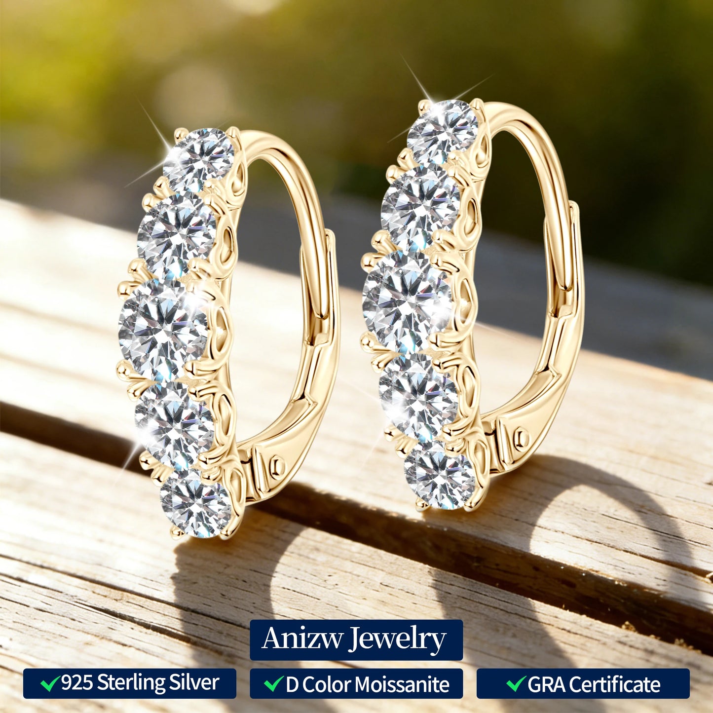 2025 New D VVS1 Moissanite 5 Stone Hoop Clip Earrings for Women Real 925 Silver Luxury Wedding Jewelry Lab Diamond 4mm&3.5mm&3mm