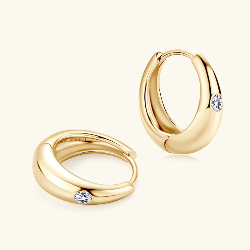 Anziw Chunky Hoops 2.5mm D Color Moissanite Thick Huggie Earring Gold Plated 925 Silver Piercing Earrings for Women Jewelry Gift