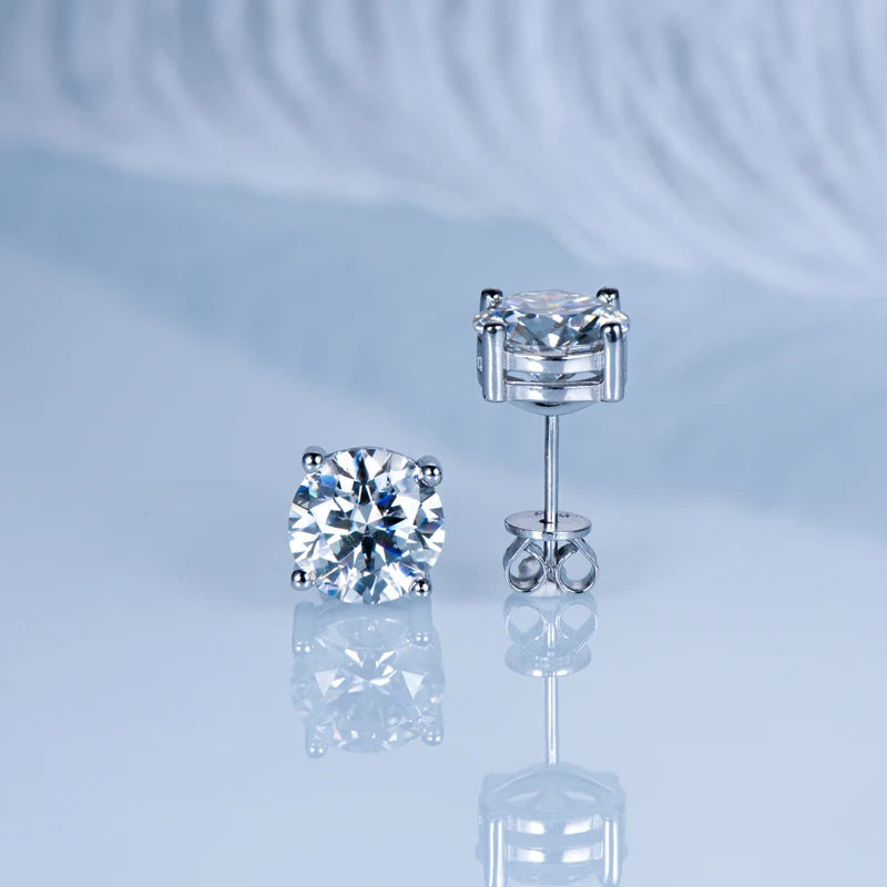 Anziw 2023 Trendy Stud Earrings for Women 100% 3-11mm 0.1-5.0ct D Color Moissanite 925 Sterling Silver Sparkling Wedding Jewelry