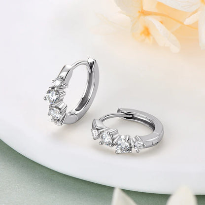 Anziw 925 Sterling Silver 4 Stones Moissanite Irregular  Hoops Huggie Earrings for Women 3mm&2mm Round Cut Lad Diamond Jewelry
