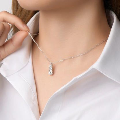 925 Silver D1.85CT Moissanite Necklace Certified Gradual Three Stone Pendant Collar Wedding Anniversary Jewelry Gift for Women