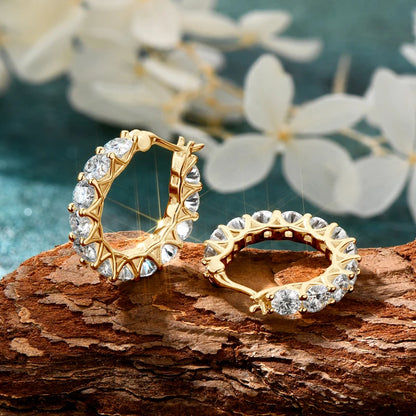 Anziw Luxury Hoops Sparking Full 3mm/4mm Moissanite Earrings Solid Silver 925 for Women Huggie Wedding Engagement Jewelry Gifts