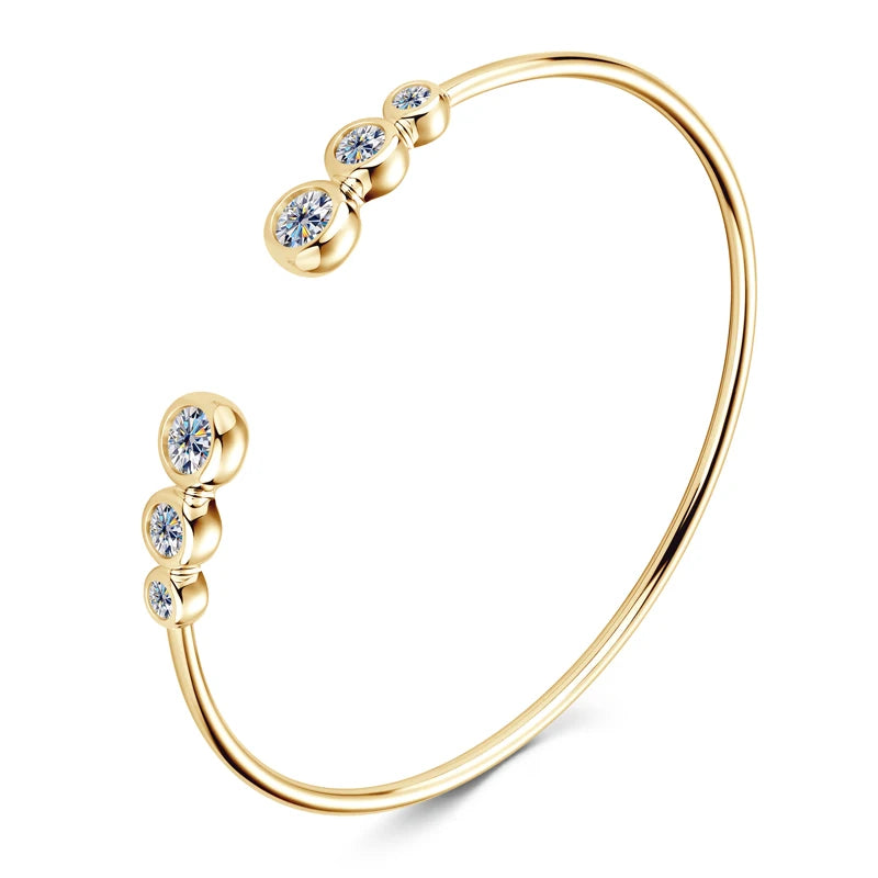 Anziw Simple Open Ended Bracelets Cuff Silver 925 D Color Moissanite Bracelet Bangle for Women Luxury Gold Plated Charm Jewelry