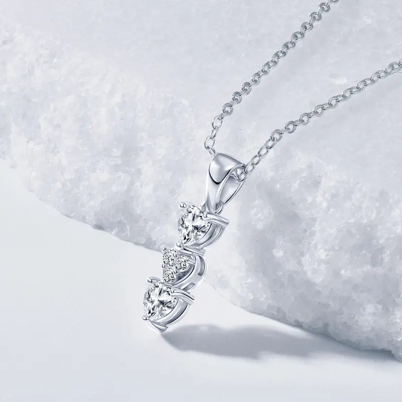 Anziw Triple Hearts Moissanite Pendant Necklaces for Women 925 Silver Chain Love Heart Collar 2025 New Jewelry Chritsmas's Gift