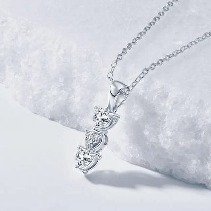 Anziw Triple Hearts Moissanite Pendant Necklaces for Women 925 Silver Chain Love Heart Collar 2025 New Jewelry Chritsmas's Gift