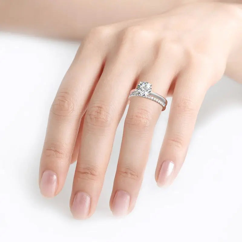 ANZIW 2 Carat All Moissanite Ring Bridal Sets Silver 925 Solitaire Engagement Wedding Rings & Stackable Eternity Bands for Women