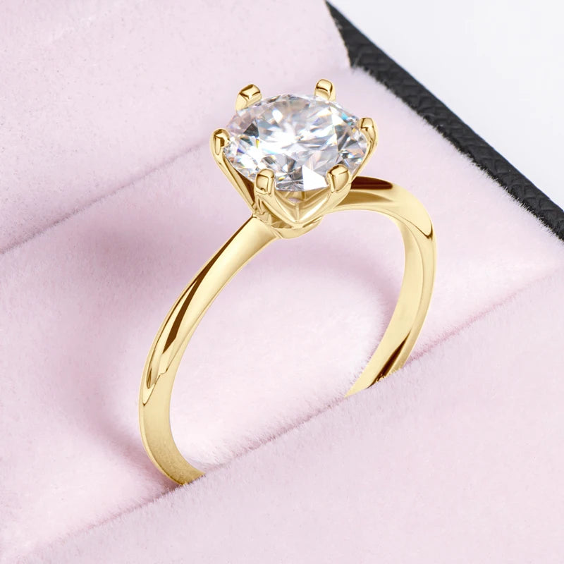 Anziw 3.0CT Moissanite Solitaire Ring Yellow Gold Plated 2CT Engagement Wedding Ring Band 925 Silver Certified Jewelry For Women
