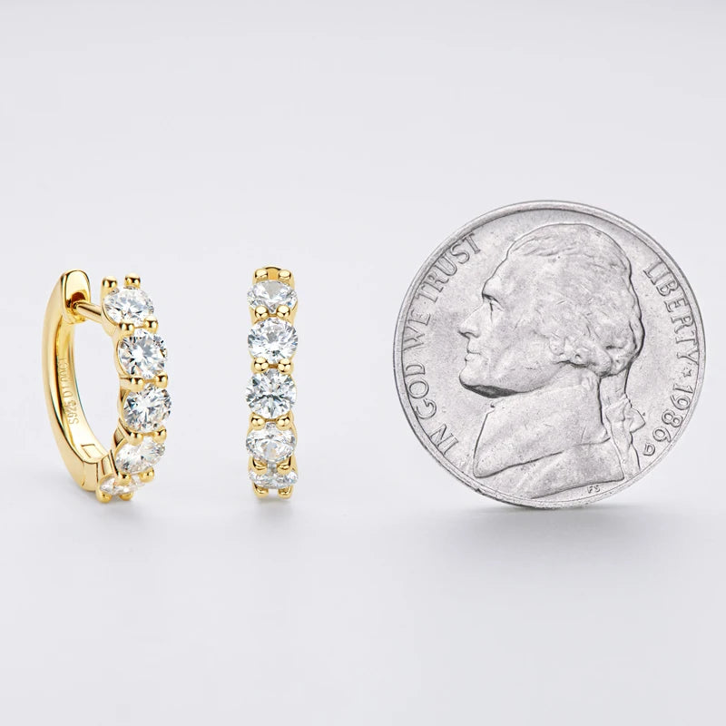 Anziw 14k Gold Plated Hoop Earrings for Women 3.5mm D Color 925 Sterling Silver Moissanite Diamond Huggie Earring Girls Jewelry