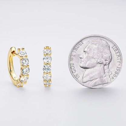 Anziw 14k Gold Plated Hoop Earrings for Women 3.5mm D Color 925 Sterling Silver Moissanite Diamond Huggie Earring Girls Jewelry