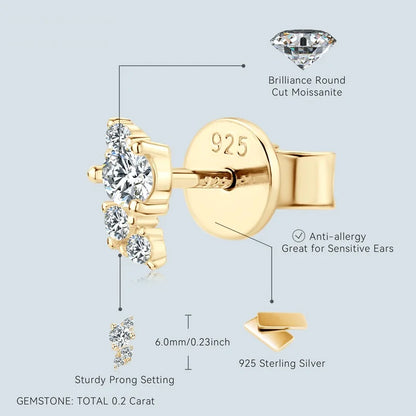 Anziw Cute Mini Moissanite Stud Earrings 100% Silver 925 Sterling Earrings Piercing Ear for Women Fine Jewelry with Certificate