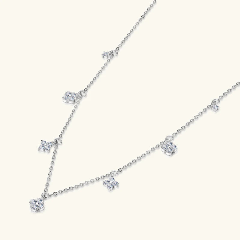 Anziw 3mm D Moissanite Jewelry Set Clover Flower Pendant Necklace Earrings Bracelet 3 in 1 Sets for Women 925 Silver Charm Gifts