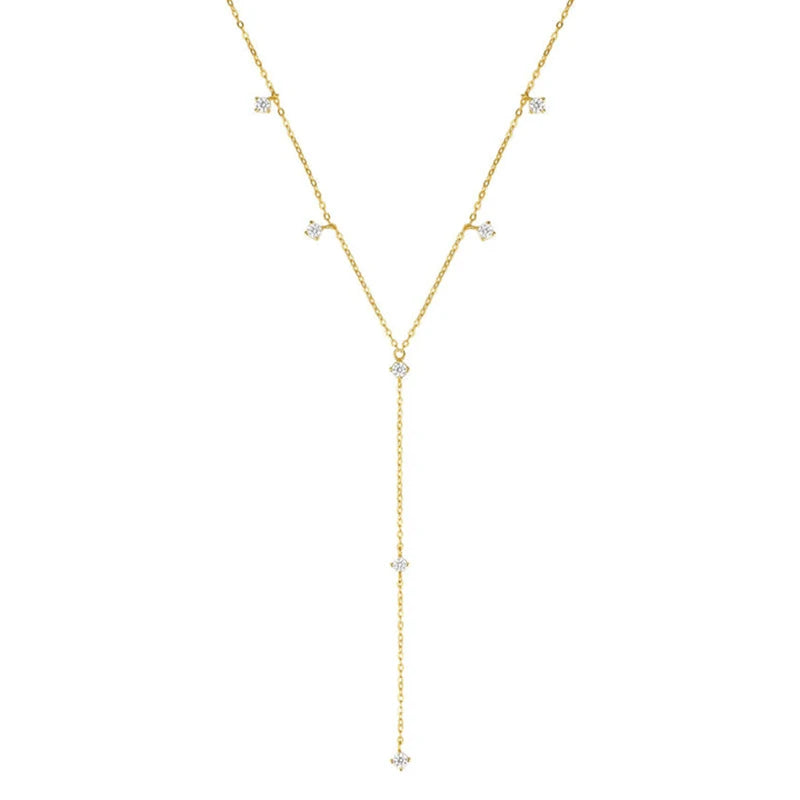 Anziw 3mm Moissanite Y Chain Necklace 925 Sterling Silver Gold Plated Long Tassel Pendant for Women 2024 Trendy Valentine Gift