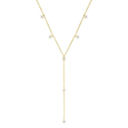 Anziw 3mm Moissanite Y Chain Necklace 925 Sterling Silver Gold Plated Long Tassel Pendant for Women 2024 Trendy Valentine Gift