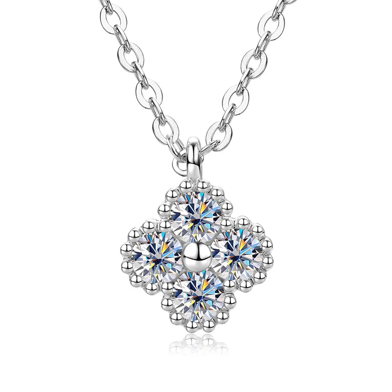 Anziw 3mm Certified Moissanite Clover Flower Pendants 14k Gold Filled Necklace for Women Adjustable Necklaces Charm Jewelry Gift