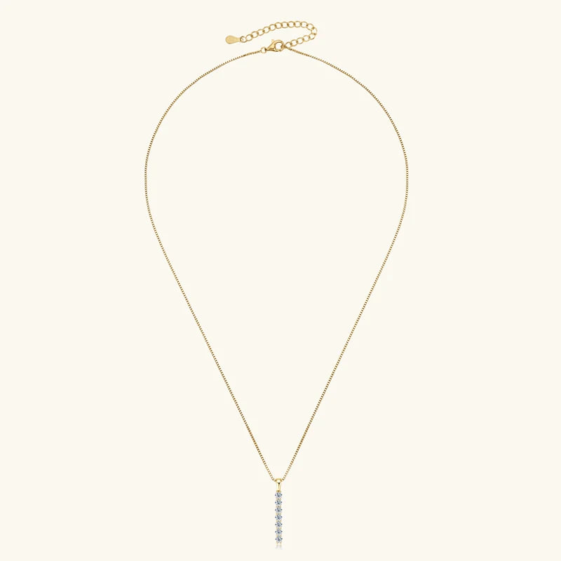 Anziw 2.8mm 0.56ctw. Moissanite Pendant Necklace for Women 925 Silver Adjustable Chain 7-stone Bar Necklaces Trend Jewelry Gifts