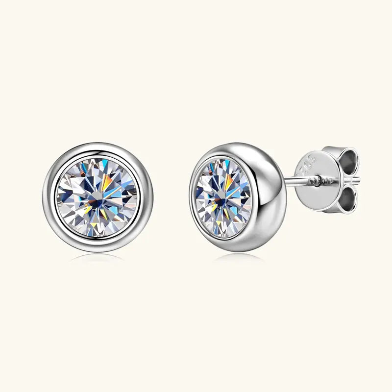 Anziw Bezel 5mm 6.5mm 1CT D Color Moissanite Earrings 925 Sterling Silver Plated K Gold Earrings for Men Women Gift Valentine's