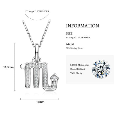 925 Sterling Silver Zodiac Sign 12 Constellation Pendant Micro-Set 1mm Moissanite Necklace Charm For Women Jewelry Birthday Gift