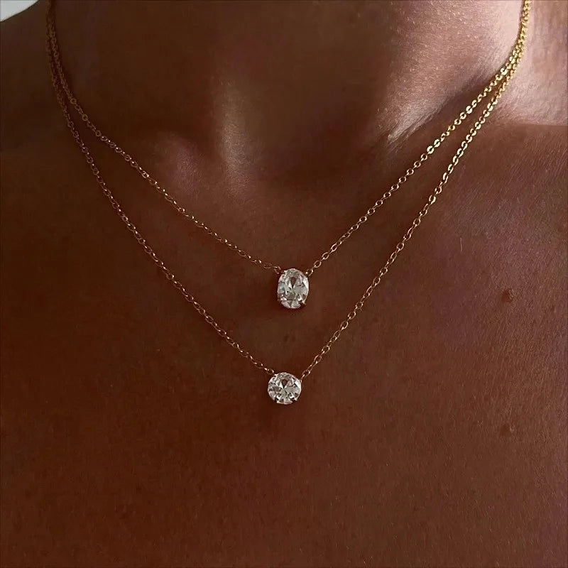 Anziw 2.0CT Oval Cut D Moissanite Solitaire Pendant Necklace for Women 925 Silver Adjustable Chain Certified Fine Jewelry Gifts